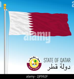 Drapeau national officiel du Qatar et armoiries, moyen-Orient, illustration vectorielle Illustration de Vecteur