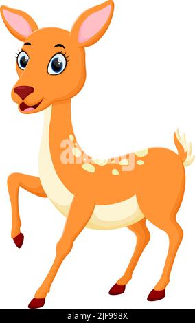 Dessin animé cerf mignon isolé sur fond blanc Banque D'Images