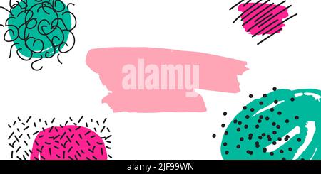 Arrière-plan amusant à motif de caniche avec des taches abstraites et des taches de couleur vive sur fond blanc. Motif vectoriel créatif tendance pour une brochure amusante Illustration de Vecteur