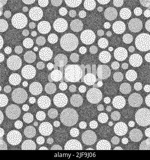 Arrière-plan abstrait avec cercles. Motif de travail aux grains noirs et blancs. Modèle de pointillisme. Illustration vectorielle à stipuler. Illustration de Vecteur