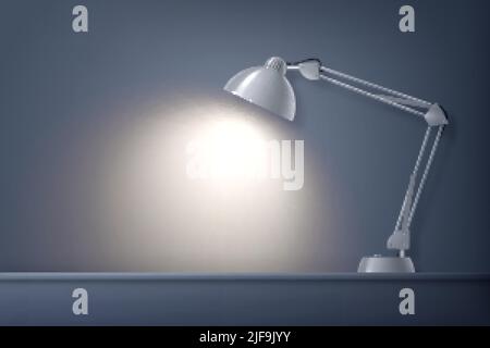 Lampe d'éclairage de maison sur table composition réaliste avec vue avant de l'espace de travail de bureau avec illustration de vecteur de lampe Illustration de Vecteur