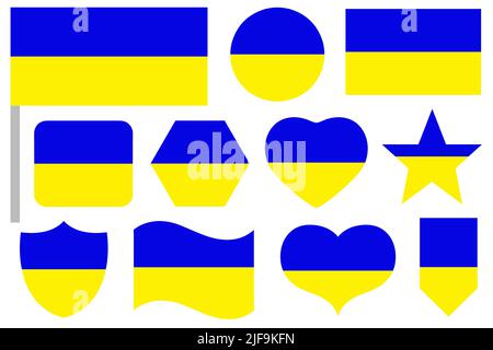 Icône de drapeau d'Ukraine dans différentes formes isolées sur blanc Illustration de Vecteur