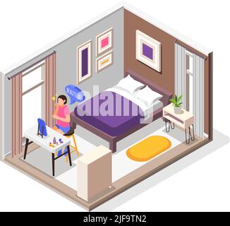 Composition isométrique des besoins humains avec illustration vectorielle des symboles de confort du sommeil et de beauté Illustration de Vecteur