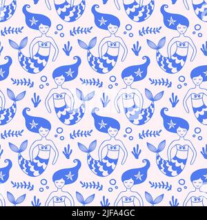 Motif sans couture avec mignons Mermaid Illustration de Vecteur