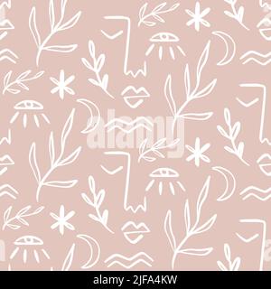 Une ligne en dessinant une face abstraite sans couture Illustration de Vecteur