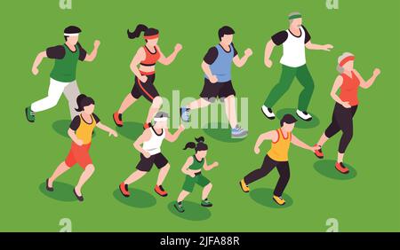 Concept de course à pied avec symboles d'entraînement physique illustration vectorielle isométrique Illustration de Vecteur