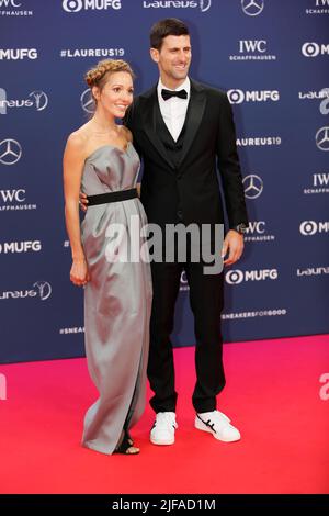 Novak et Jelena Djokovic, joueurs de tennis, tapis rouge, cérémonie des Laureus World Sports Awards 2019 au Sporting, Principauté de Monaco, Côte d'Azur Banque D'Images