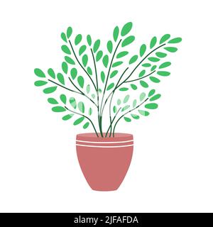 Vase décoratif pour fleurs maison. Pot avec plantes vertes. Objet d'un intérieur de pièce. Illustration vectorielle plate isolée sur fond blanc Illustration de Vecteur