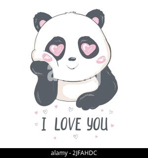 adorable panda ours teddy ours jouet drôle mignon panda ours amour carte postale animaux. mode amour heureux bonheur coeur carnet journal motif t chemise inspiratio Illustration de Vecteur