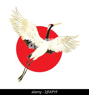 Illustration vectorielle de dessin animé des ailes de grues bombées rouges. Danse d'accouplement des oiseaux Illustration de Vecteur