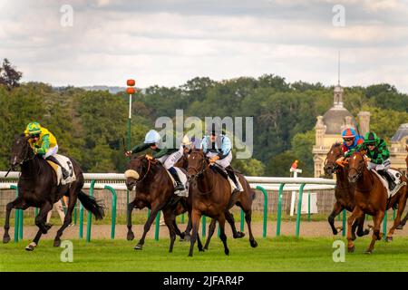 Course hippique près du château de Chantilly, France. Banque D'Images