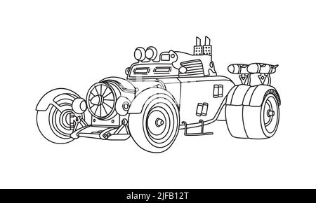 Une voiture de course vintage ligne art joli dessin d'esquisse pour tout type d'utilisation de T-shirt ou livre de coloriage. C'est une illustration ancienne. Un look très classique Illustration de Vecteur