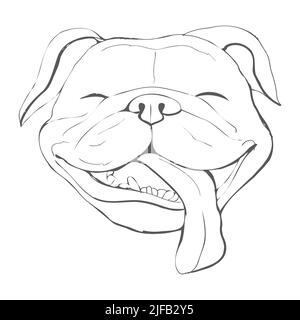 Motif de dessin de la main de chien. Papier peint de dessin animé vectoriel de bouledogue français noir et blanc isolé. Illustration de Vecteur