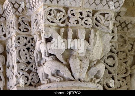 France, Charente-Maritime, Saintonge, Saintes, la basilique Saint-Eutrope, Capitale représentant Daniel dans la maison du lion (fin du 11th siècle) dans l'église supérieure Banque D'Images