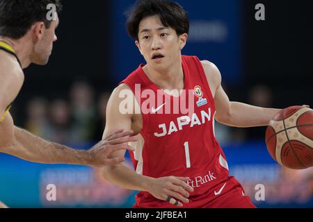 Melbourne, Australie. 01st juillet 2022. Takumi Saito de l'équipe japonaise de basket-ball en action pendant la coupe du monde 2023 qualification de la FIBA Groupe B jeu de glace 3 entre l'Australie et le Japon qui s'est tenu à John Cain Arena. (Note finale Australie 98:52 Japon) Credit: SOPA Images Limited/Alay Live News Banque D'Images