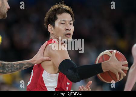 Melbourne, Australie. 01st juillet 2022. Daichi Taniguchi de l'équipe japonaise de basket-ball en action pendant la coupe du monde FIBA 2023 qualificatifs Groupe B Window 3 match entre l'Australie et le Japon tenu à John Cain Arena. (Note finale Australie 98:52 Japon) Credit: SOPA Images Limited/Alay Live News Banque D'Images