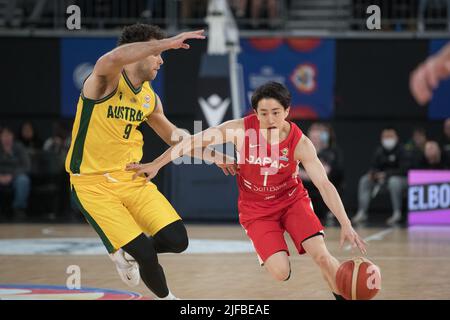 Melbourne, Australie. 01st juillet 2022. Takumi Saito de l'équipe japonaise de basket-ball en action pendant la coupe du monde 2023 qualification de la FIBA Groupe B jeu de glace 3 entre l'Australie et le Japon qui s'est tenu à John Cain Arena. (Note finale Australie 98:52 Japon) Credit: SOPA Images Limited/Alay Live News Banque D'Images