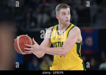 Melbourne, Australie. 01st juillet 2022. Jack White de l'équipe de basket-ball australienne en action pendant la coupe du monde FIBA 2023 qualificatifs Groupe B Window 3 match entre l'Australie et le Japon tenu à John Cain Arena. (Note finale Australie 98:52 Japon) Credit: SOPA Images Limited/Alay Live News Banque D'Images