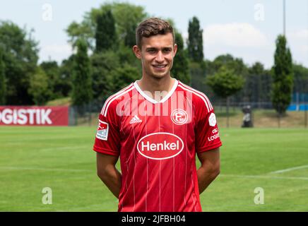 football, 2. Bundesliga, 2022/2023, Fortuna Duesseldorf, Merkur Spiel Arena, Media Day, Présentation de l'équipe pour la nouvelle saison de jeu, prise de photos de presse, Tim Oberdorf Banque D'Images