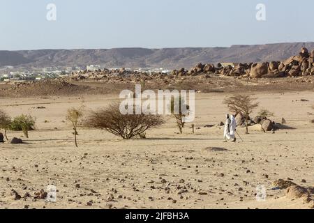 Tchad, Ennedi, Wadi Hawar, Amdjarass, village indigène d'Idriss Deby Banque D'Images