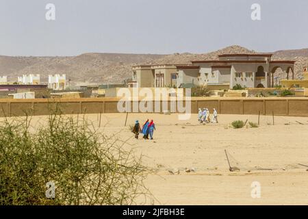 Tchad, Ennedi, Wadi Hawar, Amdjarass, village indigène d'Idriss Deby Banque D'Images