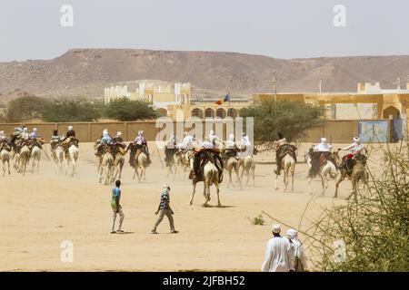 Tchad, Ennedi, Wadi Hawar, Amdjarass, village indigène d'Idriss Deby Banque D'Images