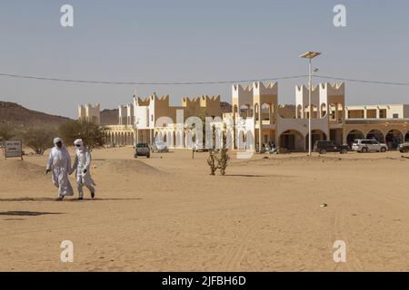 Tchad, Ennedi, Wadi Hawar, Amdjarass, village indigène d'Idriss Deby Banque D'Images