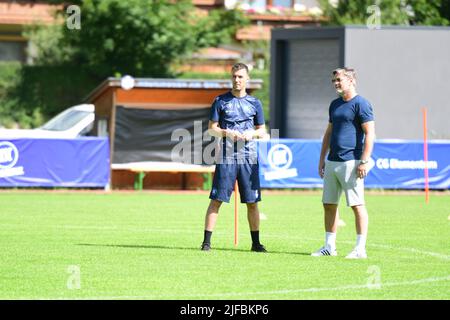 KSC-coach entraîneur Christian Eichner en trainingscamp en Autriche planification de l'équipe Aufstellung Taktik Kreuzer Sportgeschäftsfü Banque D'Images