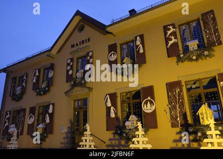 France, territoire de Belfort, Rougegoutte, mairie, décorations de Noël Banque D'Images