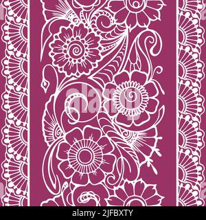 bordure orientale répétée sans couture, contour blanc motif floral sur un fond lilas, texture, cadre Banque D'Images