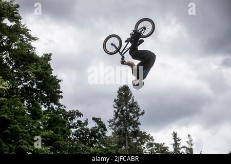 Bruxelles, Belgique. 01st juillet 2022. L'illustration montre le concours UCI BMX Freestyle World Cup Park, à Bruxelles, le vendredi 01 juillet 2022. BELGA PHOTO HATIM KAGHAT crédit: Belga News Agency/Alay Live News Banque D'Images