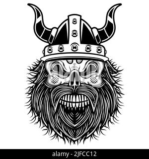 Tatouage viking, barbu de Scandinavie. Symbole de force, de courage. Illustration vectorielle de God Viking Odin avec Helmet, Armure sur le dos blanc Illustration de Vecteur