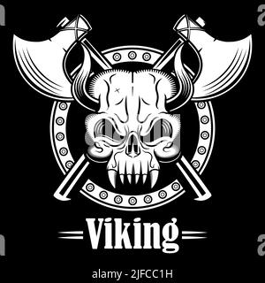 Tatouage viking, barbu de Scandinavie. Symbole de force, de courage. Illustration vectorielle de God Viking Odin avec Helmet, Armure sur le dos blanc Illustration de Vecteur