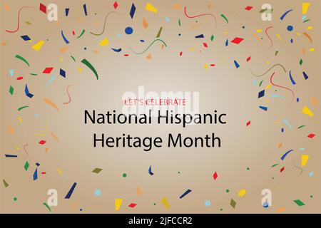 Lettering National Hispanic Heritage Month with different Flags of America and Falling confetti. Copy-space Banque D'Images