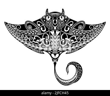 Stingray Manta dans le style maori. Style ethno tribal d'esquisse de tatouage. Tatouage pour plongeurs. Illustration de Vecteur