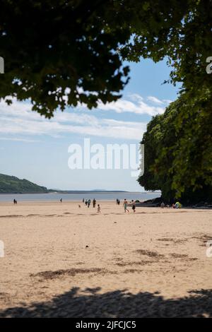 Vue générale de Llansteffan à Carmartheshire, pays de Galles, par une journée ensoleillée en été. Banque D'Images