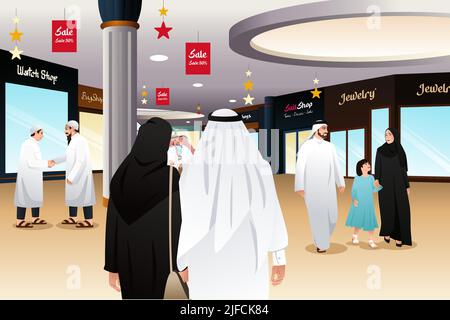 Illustration vectorielle du shopping des musulmans dans un centre commercial Illustration de Vecteur