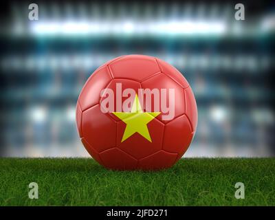 Ballon de football drapeau du Vietnam sur un terrain de football. 3d illustration. Banque D'Images