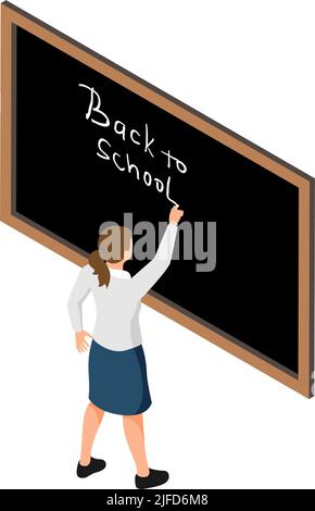 Fille écrivant à l'école avec craie sur tableau noir 3D illustration vectorielle isométrique Illustration de Vecteur