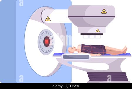 Composition à plat pour oncologie avec une patiente allongée sur l'illustration vectorielle de la table de dépistage Illustration de Vecteur