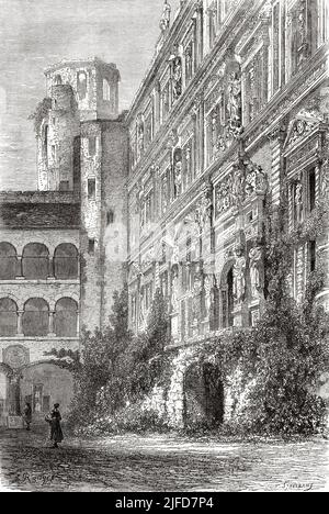 Palais Otto Henry, château de Heidelberg, Forêt Noire, État du Bade-Wurtemberg, Allemagne. Europe. Voyage dans la Forêt Noire par Alfred Michiels 1867 au départ du Tour du monde 1867 Banque D'Images