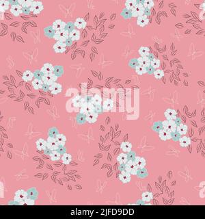Motif vectoriel de papillons roses jardin sans couture répéter l'arrière-plan. Illustration de Vecteur