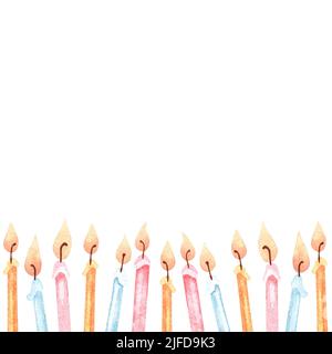Bannière bougies d'anniversaire. Illustration aquarelle. Place pour l'inscription. Isolé sur un fond blanc. Pour vos autocollants de design, cartes d'anniversaire. Banque D'Images