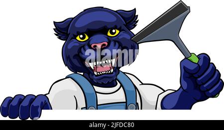 Voiture Panther ou Window Cleaner Holding Raclette Illustration de Vecteur