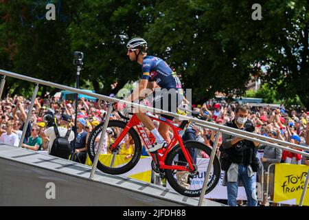 Danemark. 02nd juillet 2022. Dutch Bauke Mollema de Trek-Segafredo photographié au début de la deuxième étape de la course cycliste Tour de France, une course de 202,2 km entre Roskilde et Nyborg, Danemark, samedi 02 juillet 2022. Le Tour de France de cette année a lieu du 01 au 24 juillet 2022 et commence par trois étapes au Danemark. PHOTO DE BELGA DAVID STOCKMAN crédit: Belga News Agency/Alay Live News Banque D'Images