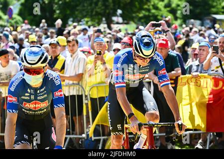 Danemark. 02nd juillet 2022. Néerlandais Mathieu van der Poel d'Alpecin-Deceuninck photographié au début de la deuxième étape de la course cycliste Tour de France, course de 202,2 km entre Roskilde et Nyborg, Danemark, samedi 02 juillet 2022. Le Tour de France de cette année a lieu du 01 au 24 juillet 2022 et commence par trois étapes au Danemark. BELGA PHOTO JASPER JACOBS crédit: Belga News Agency/Alay Live News Banque D'Images