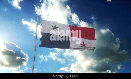 Drapeau du Panama agitant au vent contre beau ciel bleu. 3d rendu. Banque D'Images