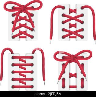 Bottes blanches chaussures corsets rouge laçage jeu réaliste avec crossover sous les motifs de l'écart des dents de scie illustration vectorielle Illustration de Vecteur