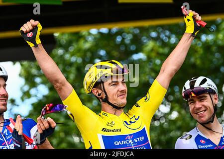 Danemark. 02nd juillet 2022. Belge Yves Lampaert de Quick-Step Alpha Vinyl photographié au début de la deuxième étape de la course cycliste Tour de France, une course de 202,2 km entre Roskilde et Nyborg, Danemark, samedi 02 juillet 2022. Le Tour de France de cette année a lieu du 01 au 24 juillet 2022 et commence par trois étapes au Danemark. BELGA PHOTO JASPER JACOBS crédit: Belga News Agency/Alay Live News Banque D'Images