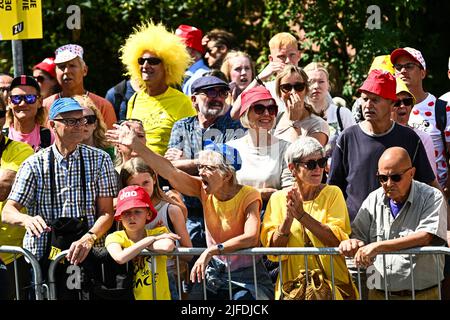 Danemark. 02nd juillet 2022. L'illustration montre la deuxième étape de la course cycliste Tour de France, une course de 202,2 km entre Roskilde et Nyborg, Danemark, samedi 02 juillet 2022. Le Tour de France de cette année a lieu du 01 au 24 juillet 2022 et commence par trois étapes au Danemark. BELGA PHOTO JASPER JACOBS crédit: Belga News Agency/Alay Live News Banque D'Images